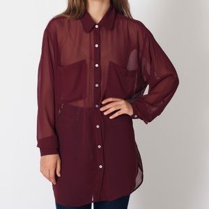 American Apparel sheer burgundy chiffon blouse
